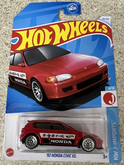 Hot Wheels Red 92 Honda Civic EG 95/250 HW J-Imports 4/10