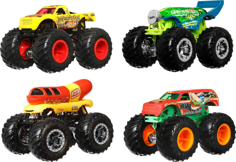 Hot Wheels Monster Trucks Set of 4 1:64 Scale 4-Pack of Toy Trucks Collectible Vehicles (Styles May Vary)